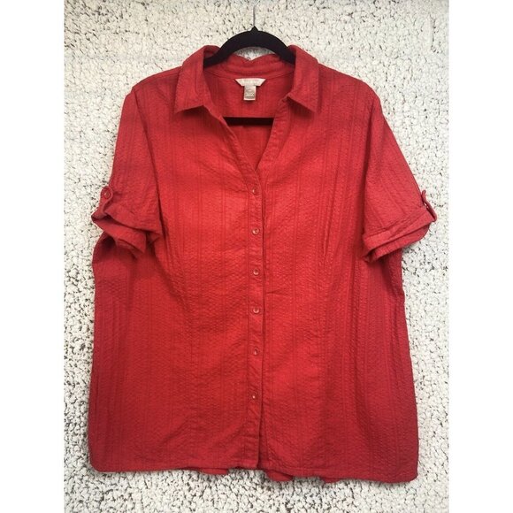 White Stag red button up short sleeve blouse elastic back  women's size 2XL - Picture 1 of 6